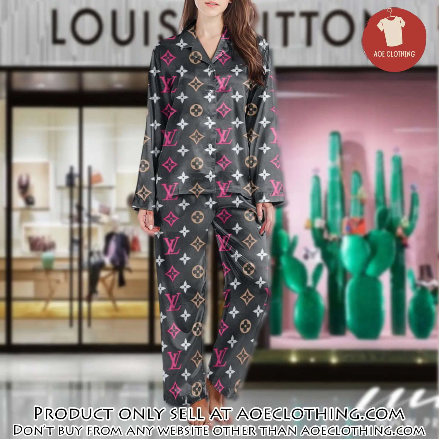 Lv monogram long satin pajama set pjs1006 aoe2555903